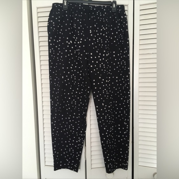 Eileen Fisher Black white dots Organic Cotton elastic waist pants size L preown - Picture 4 of 8